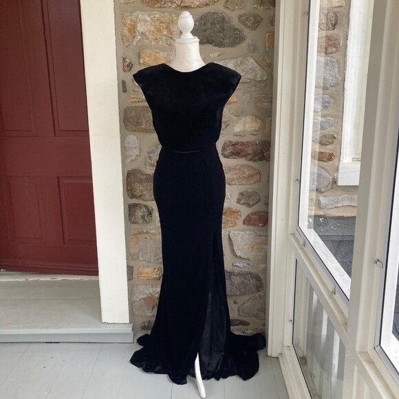 NWT Jovani Open Back Velvet High Slit Maxi Trumpet Gown Dress Women’s 4 - Picture 1 of 12